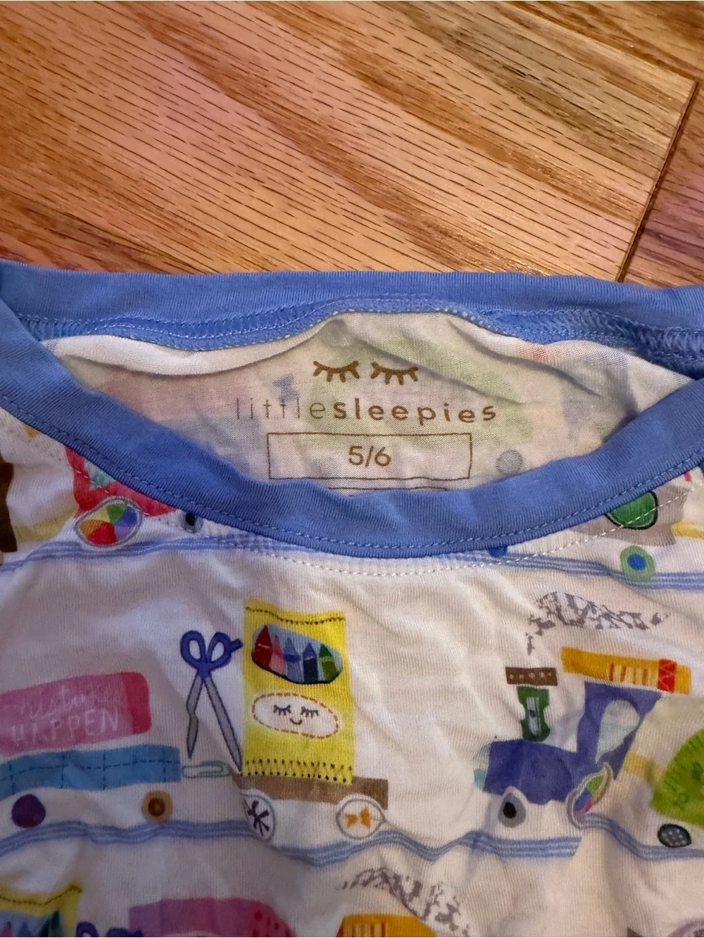 Little Sleepies White Train & Vehicle Pajama Set with Blue Trim